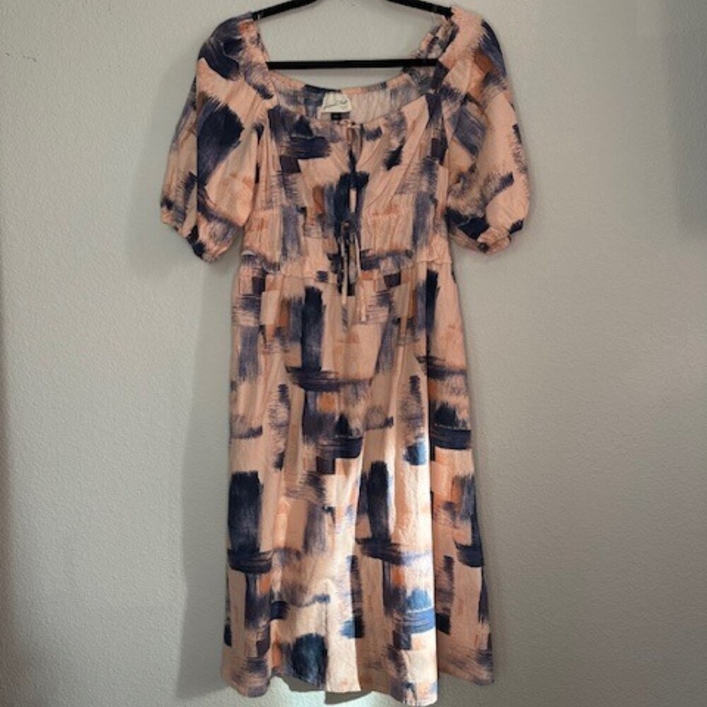 NWT Target Universal Thread Pink Blue Puff Short Sleeve Elastic Waist Dress‎